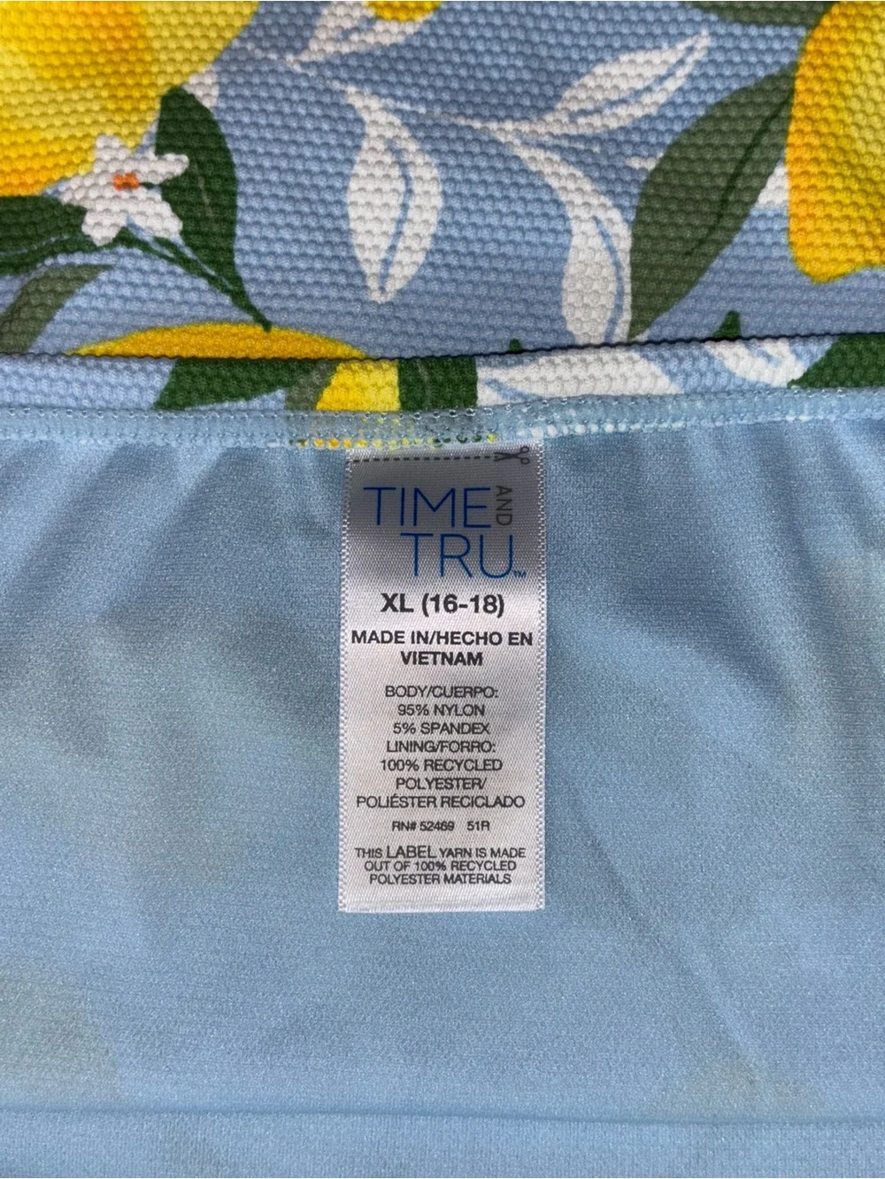 Time and Tru Light Blue & Yellow Lemon Print Tie-Shoulder Bikini